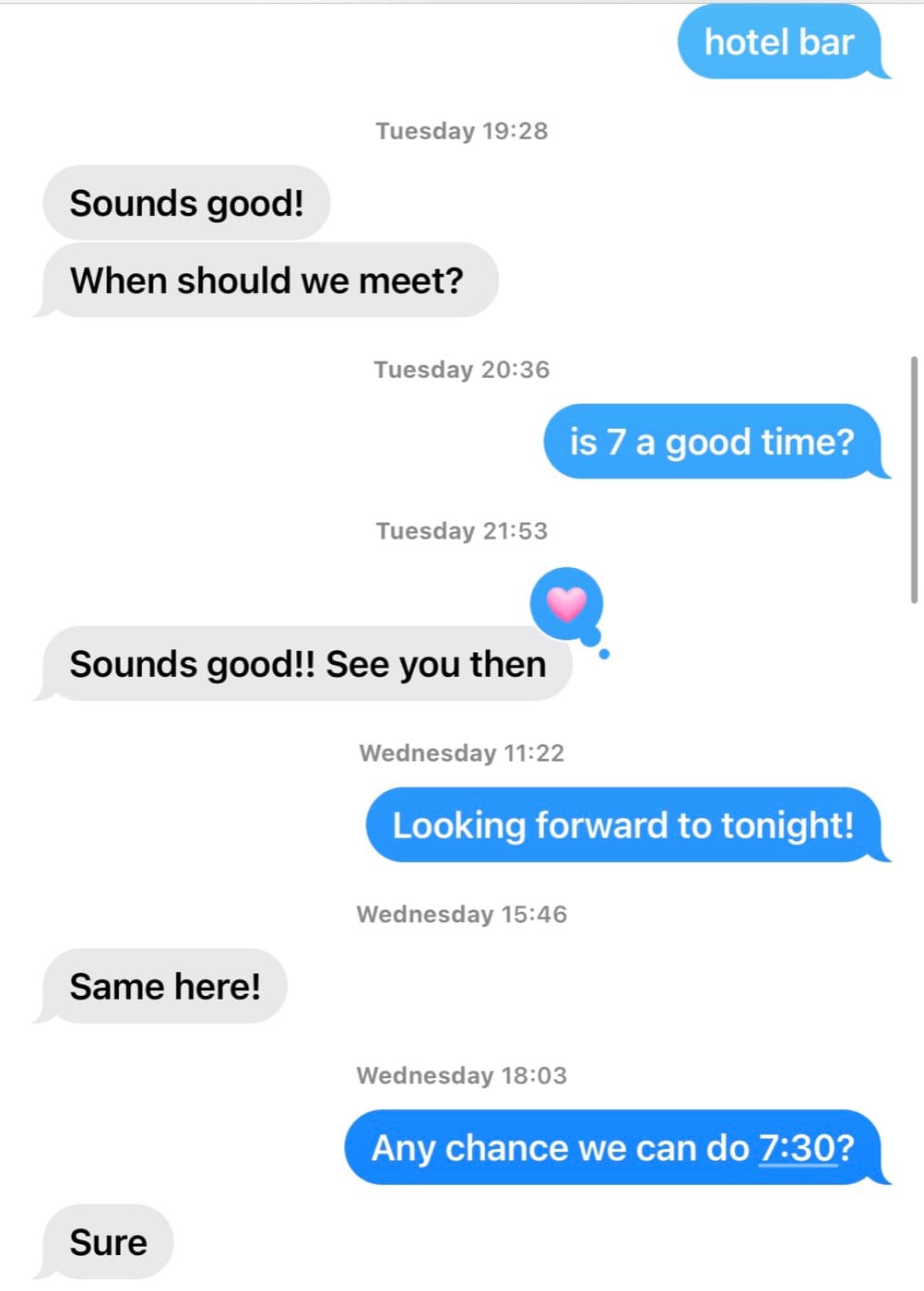 Hinge hotel bar date set time firm