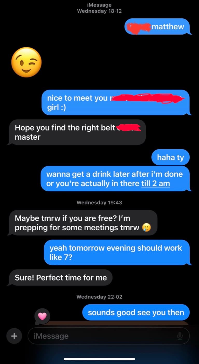 iMessage drinks date tomorrow evening confirmed