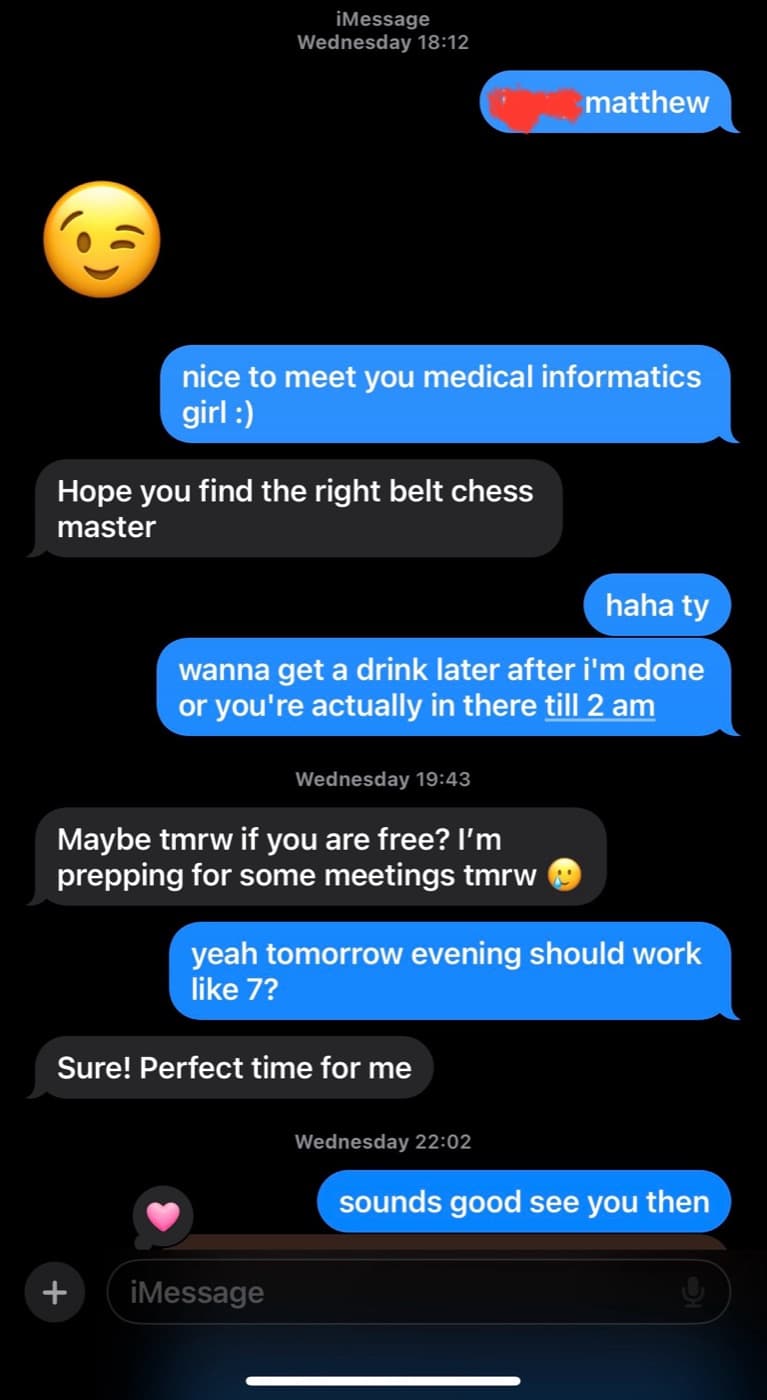 iMessage Matthew medical girl drinks