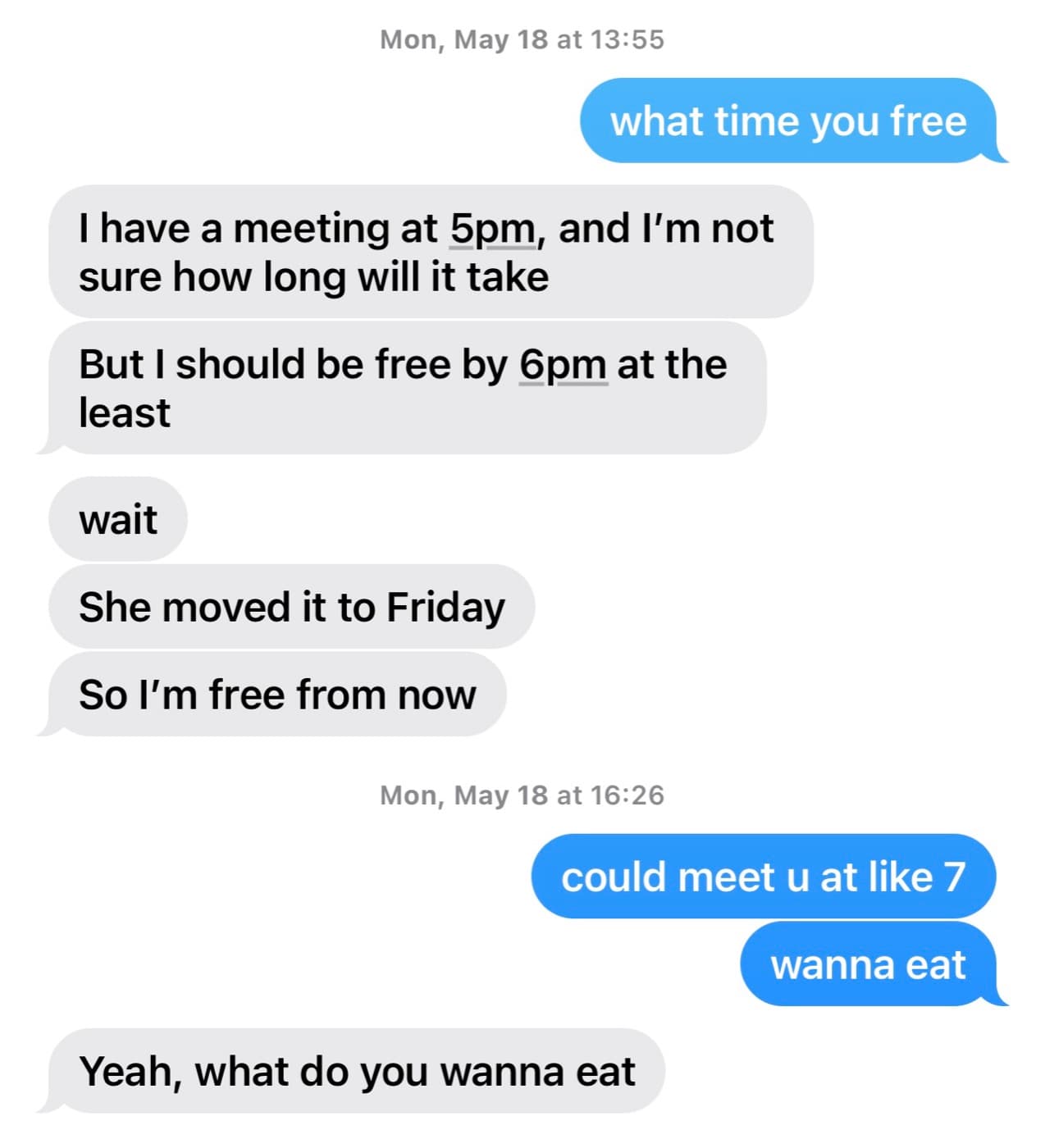 iMessage Monday date Friday reschedule