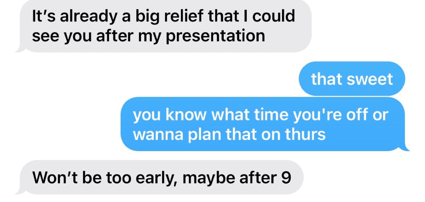 iMessage presentation relief seeing her